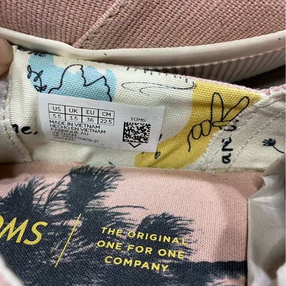 Toms Alpargata Boardwalk Cameo Rose Heritage Pale Pink Platform Peace Sign - Picture 10 of 10